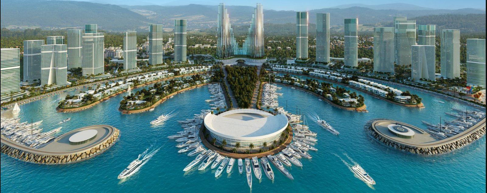 Render dello skyline futuro di Batumi visto dal mare
